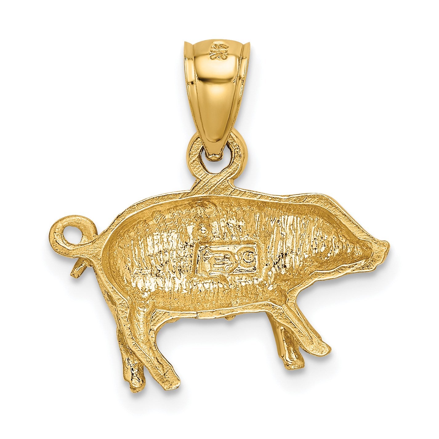 14K Satin Diamond-cut Pig Pendant