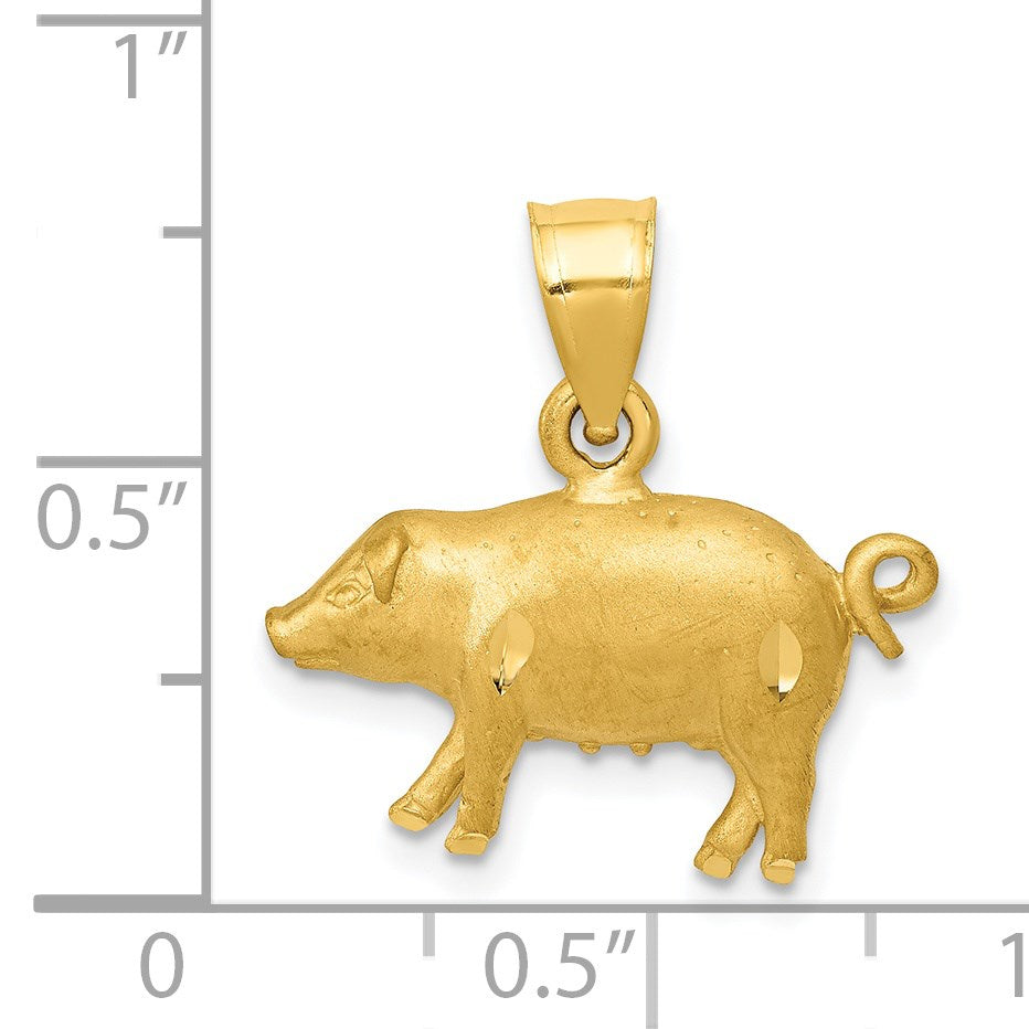 14K Satin Diamond-cut Pig Pendant