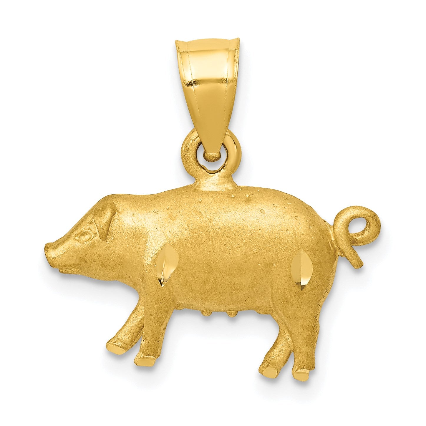 14K Satin Diamond-cut Pig Pendant