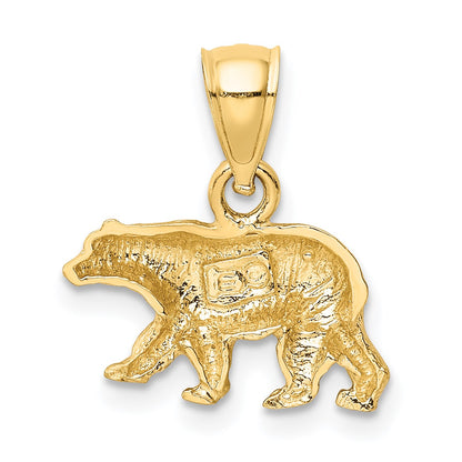 14K Satin Diamond-cut Bear Pendant