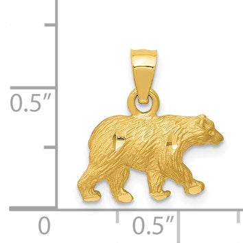 14K Satin Diamond-cut Bear Pendant