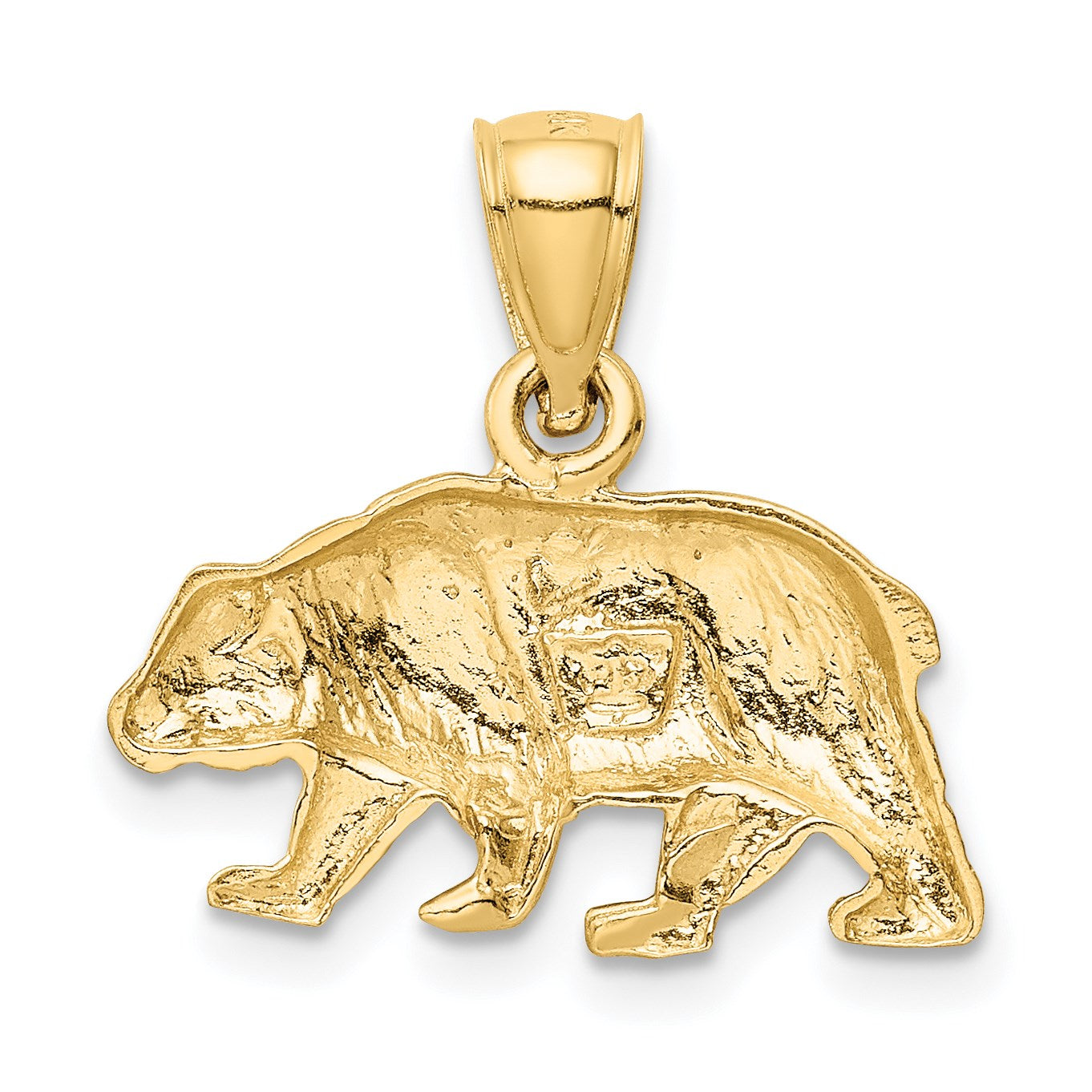 14K Satin Diamond-cut Bear Pendant