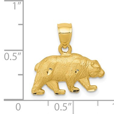 14K Satin Diamond-cut Bear Pendant