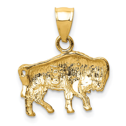 14K Satin Diamond-cut Buffalo Pendant