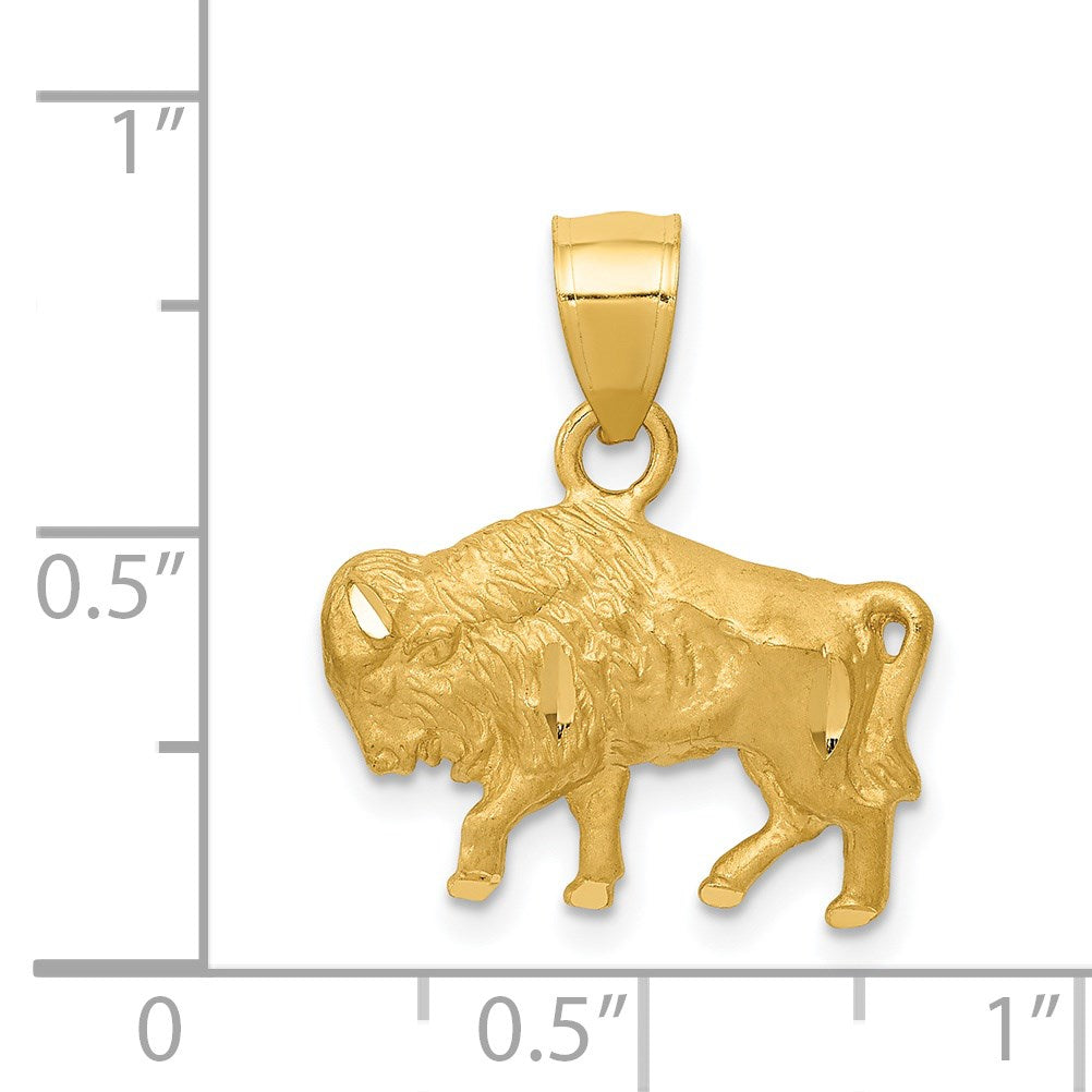 14K Satin Diamond-cut Buffalo Pendant