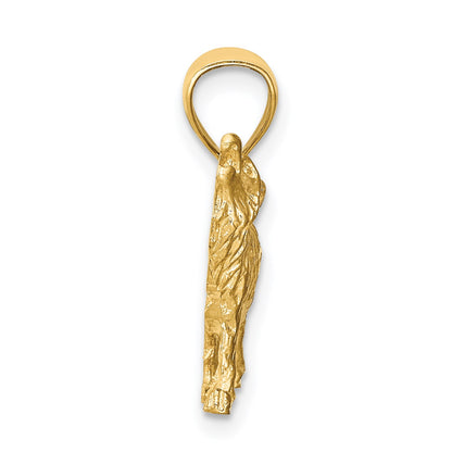 14K Satin Diamond-cut Howling Wolf Pendant