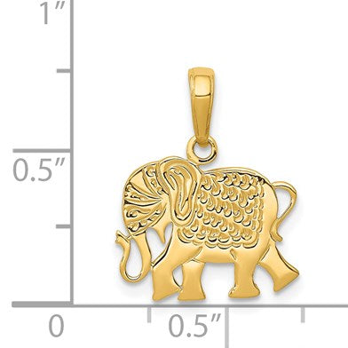 14k Textured Elephant Pendant