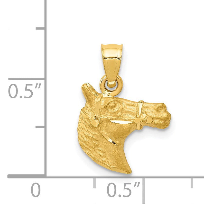 14K Satin Diamond-cut Horse Head Pendant