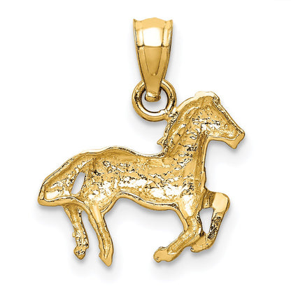 14K Satin Diamond-cut Cantering Horse Pendant