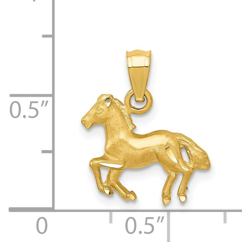 14K Satin Diamond-cut Cantering Horse Pendant