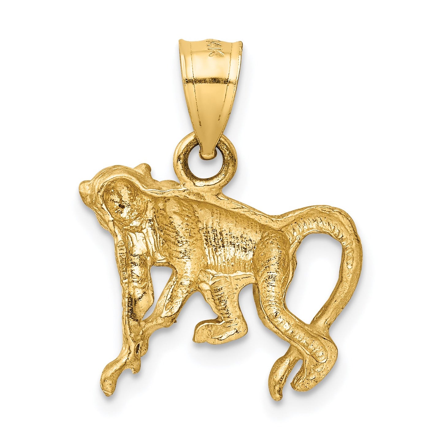 14K Satin Diamond-cut Monkey Pendant