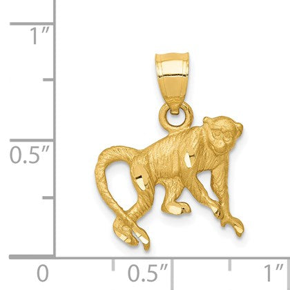 14K Satin Diamond-cut Monkey Pendant