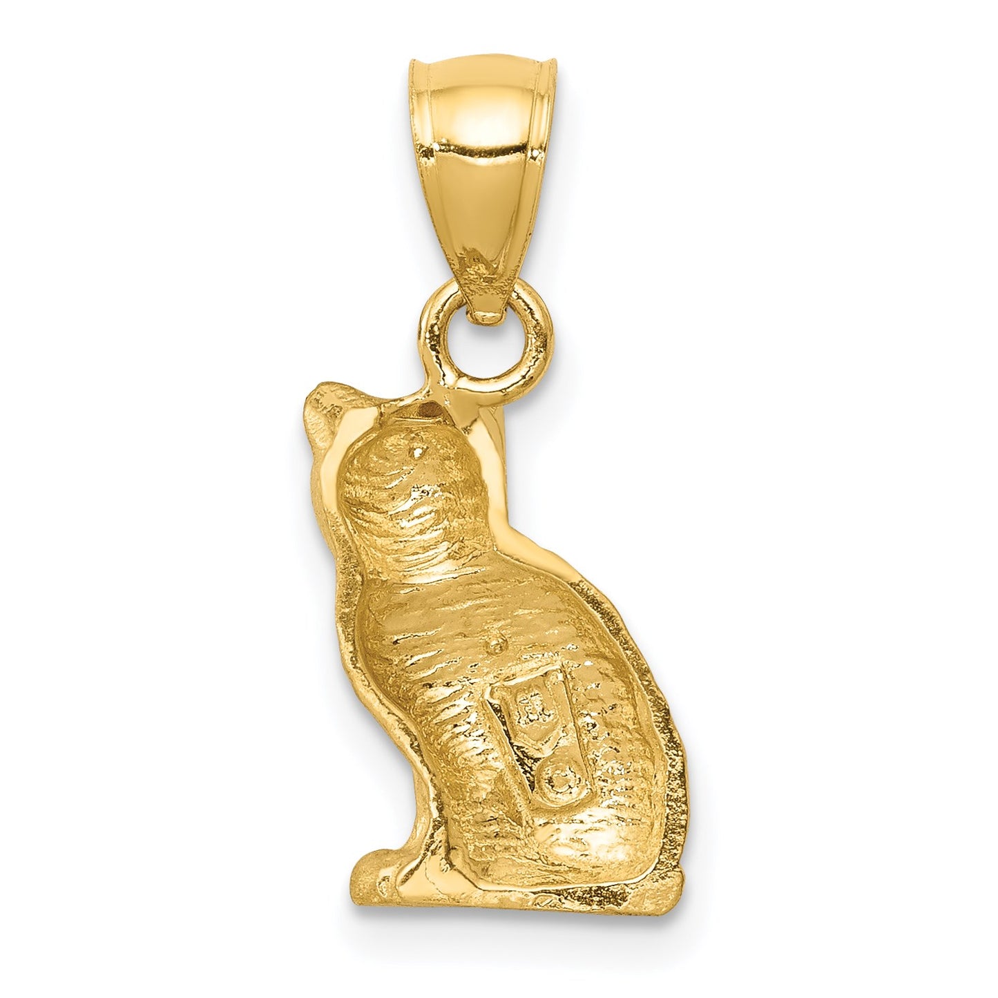 14K Satin Diamond-cut Cat Pendant
