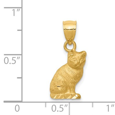 14K Satin Diamond-cut Cat Pendant