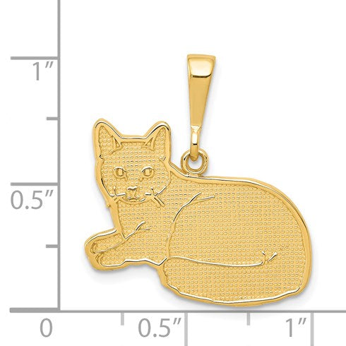 14k Textured Russian Blue Cat Pendant