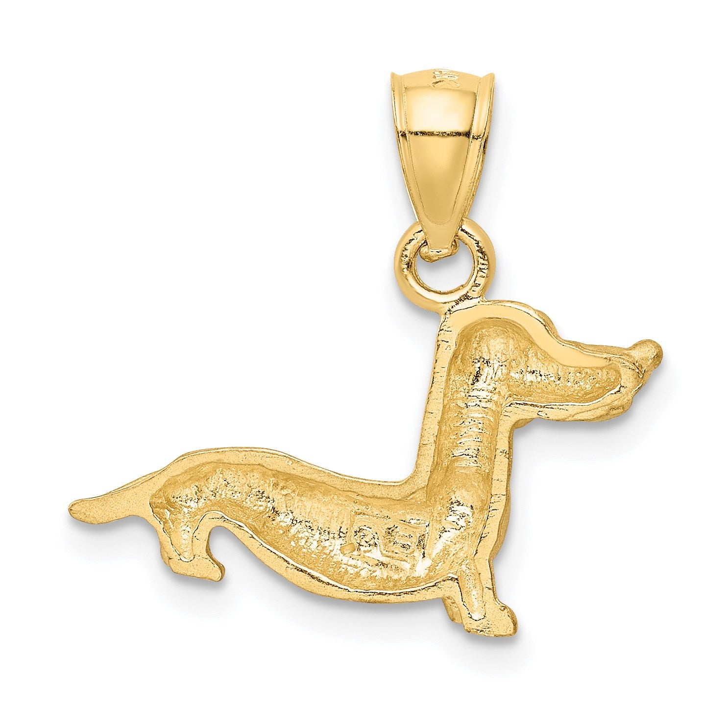 14K Satin Diamond-cut Dachshund Dog Pendant