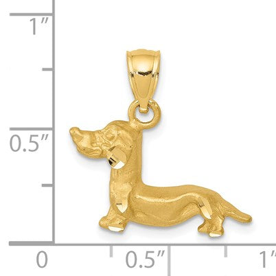 14K Satin Diamond-cut Dachshund Dog Pendant