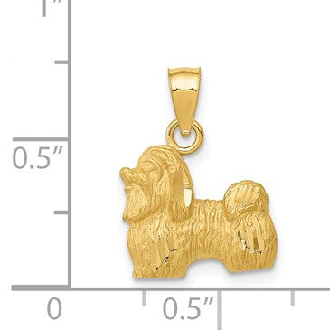 14K Satin Diamond-cut Shih Tzu Dog Pendant