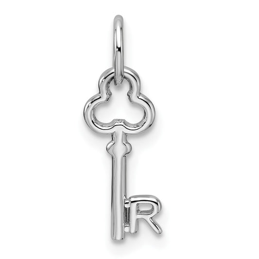 14K White Gold Key Letter R Initial Charm