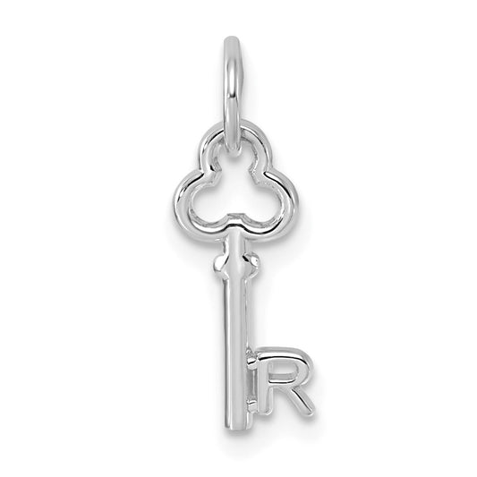 14K White Gold Key Letter R Initial Charm