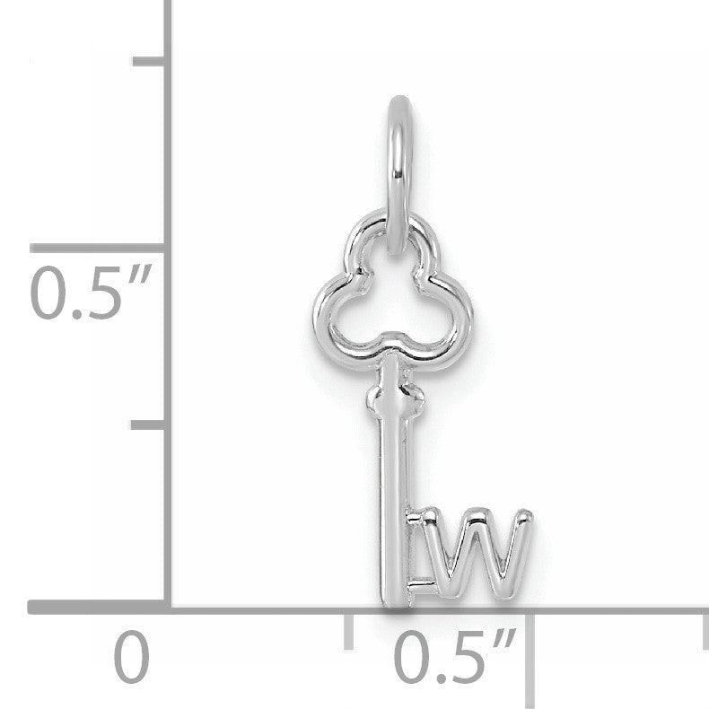 14K White Gold Key Letter W Initial Charm