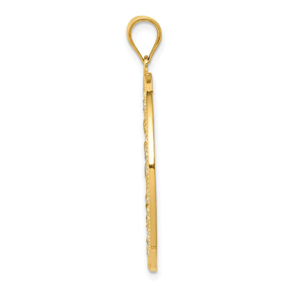 14K and White Rhodium Diamond-cut Circle Pendant