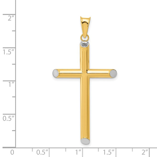 14k and White Rhodium 3-D Hollow Cross Pendant