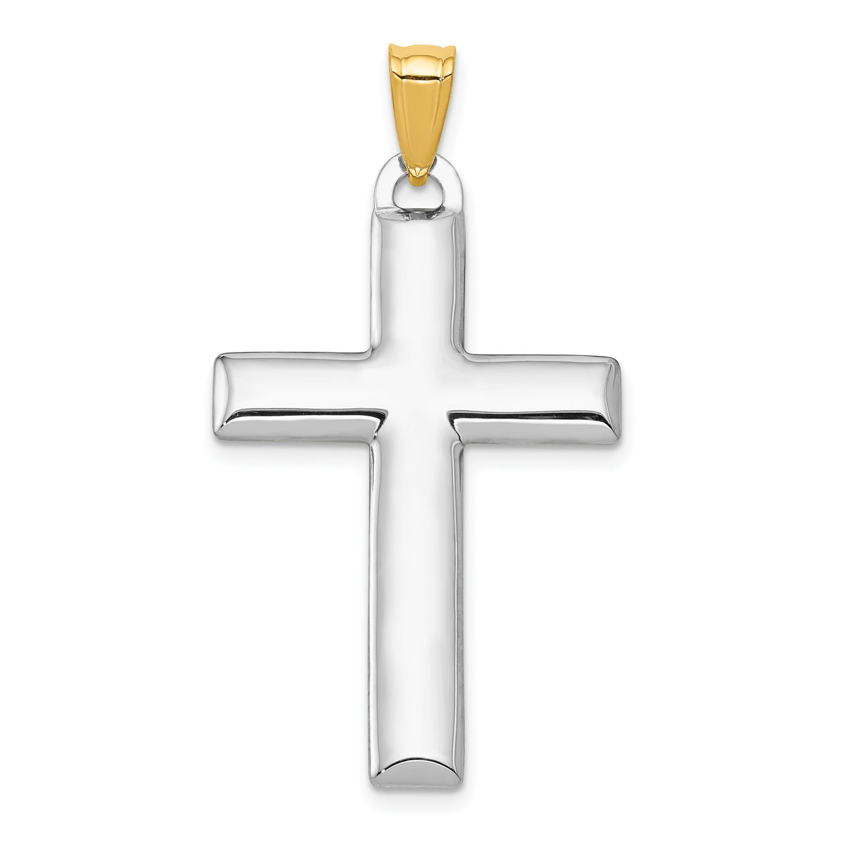 14K and White Rhodium Reversible Yellow/White Cross Pendant