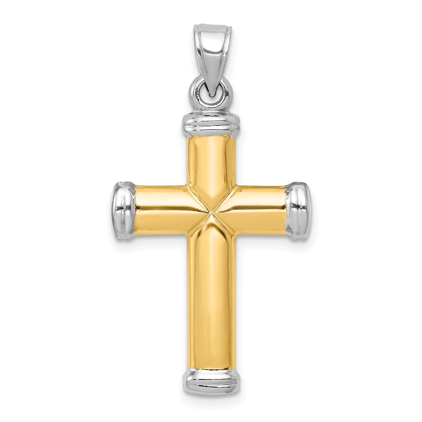 14K Two-Tone and White Rhodium Diamond-cut Reversible Cross Pendant