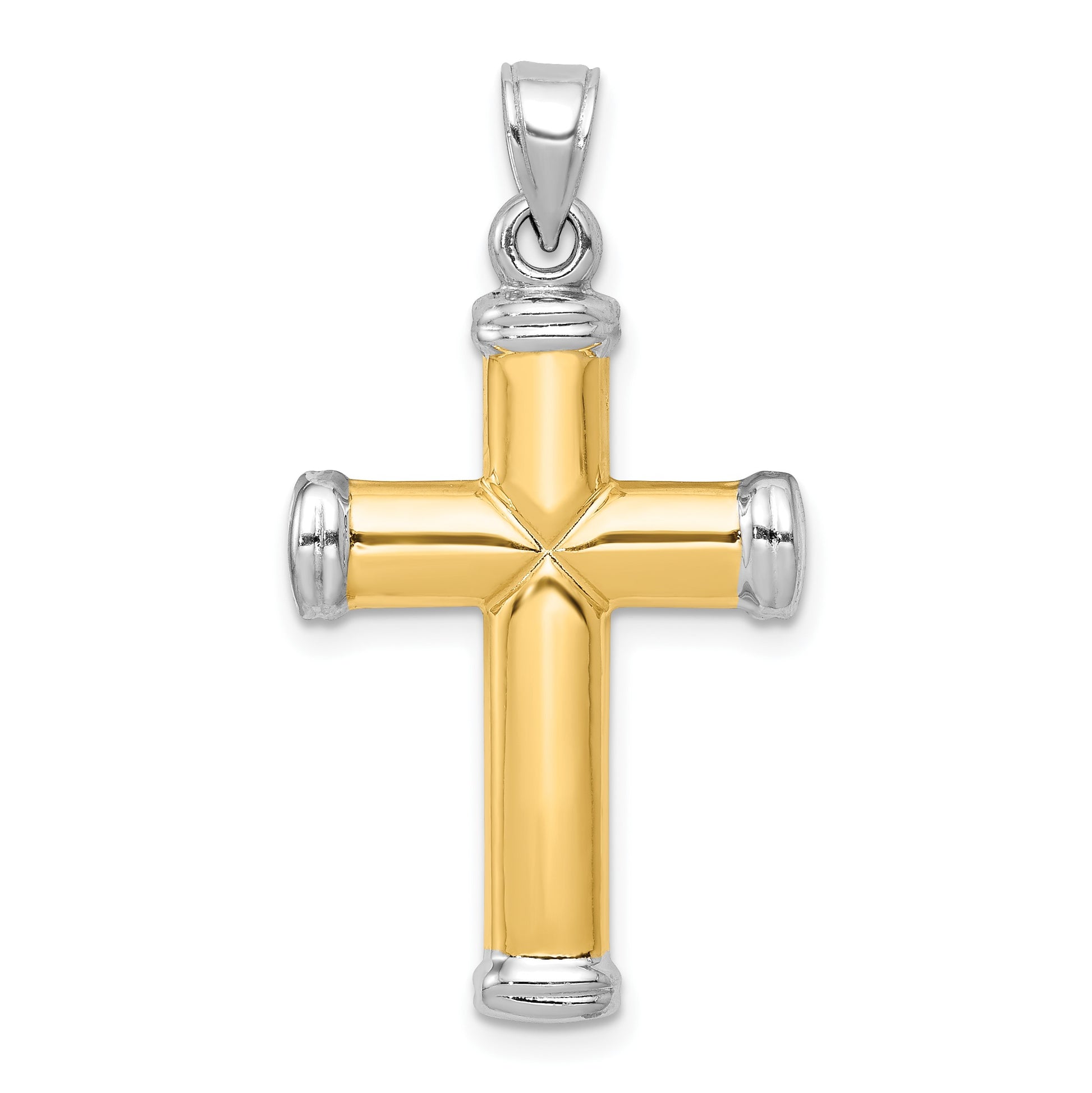 14K Two-Tone and White Rhodium Diamond-cut Reversible Cross Pendant