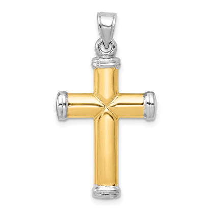 14K Two-Tone and White Rhodium Diamond-cut Reversible Cross Pendant