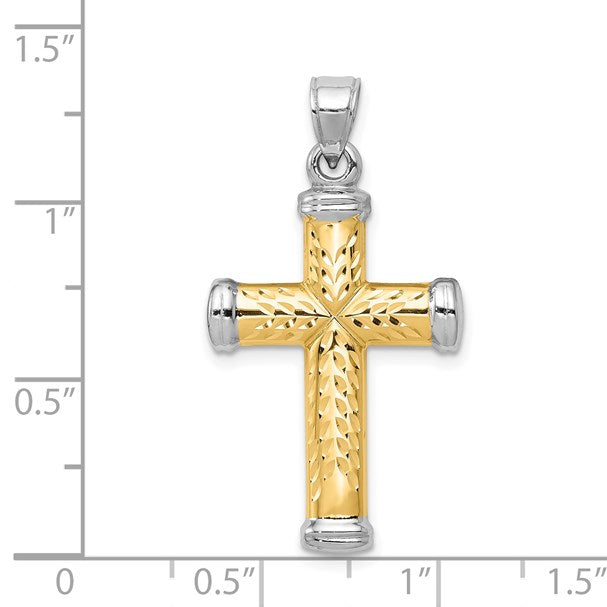 14K Two-Tone and White Rhodium Diamond-cut Reversible Cross Pendant