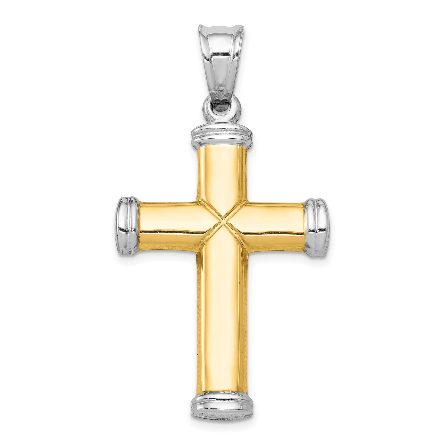 14K Two-Tone and White Rhodium Diamond-cut Reversible Cross Pendant