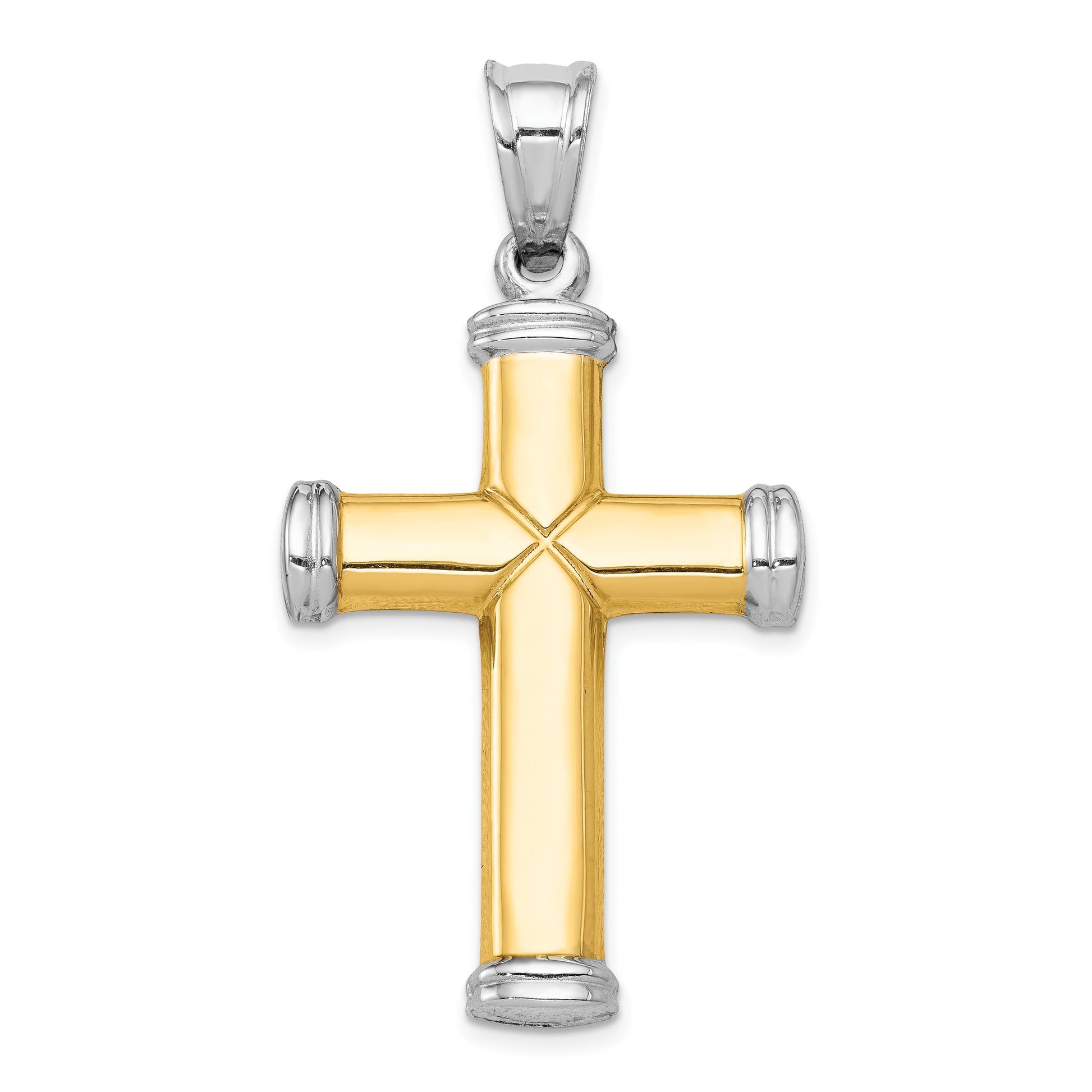14K Two-Tone and White Rhodium Diamond-cut Reversible Cross Pendant