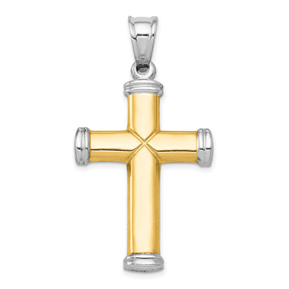 14K Two-Tone and White Rhodium Diamond-cut Reversible Cross Pendant