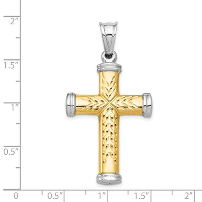 14K Two-Tone and White Rhodium Diamond-cut Reversible Cross Pendant