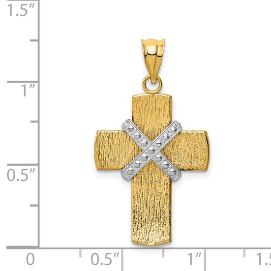 14K Two-tone Diamond-cut -X- Cross Pendant