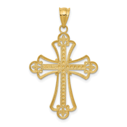 14K and White Rhodium Budded Cross Pendant
