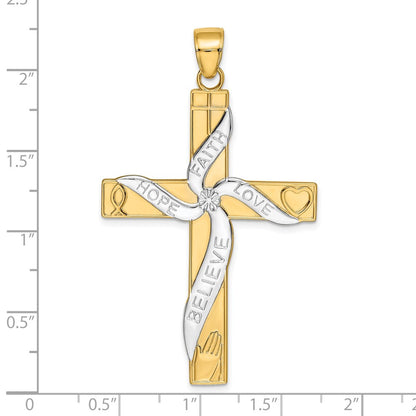 14K w/Rhodium HOPE FAITH LOVE BELIEVE Cross Pendant