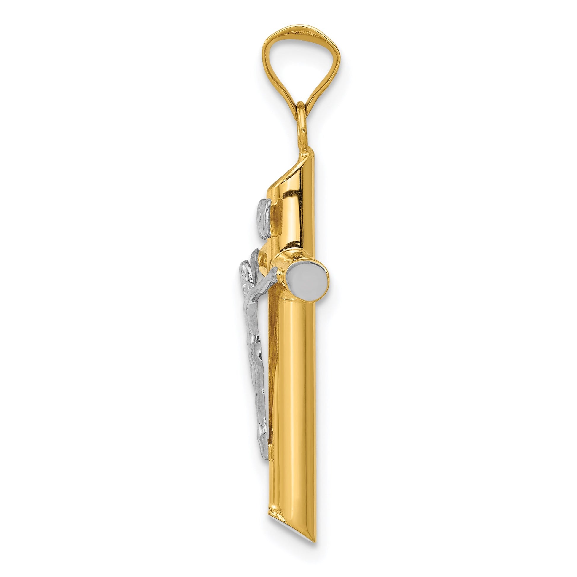 14K Two-Tone and White Rhodium Inri Crucifix Pendant
