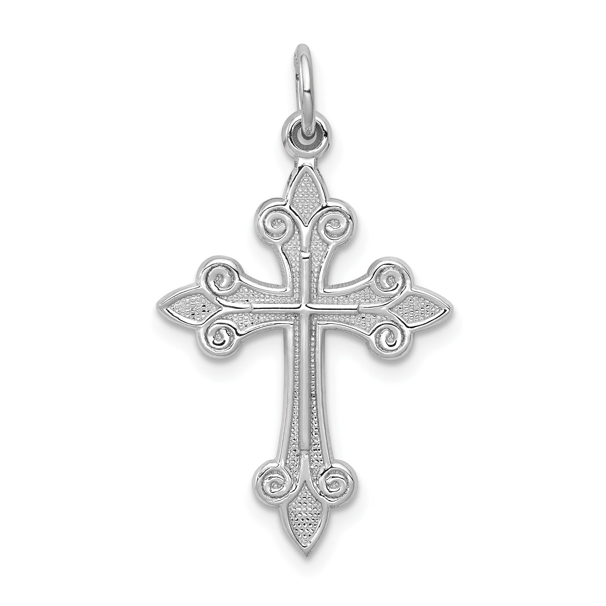 14k White Gold Fleur de Lis Cross Pendant