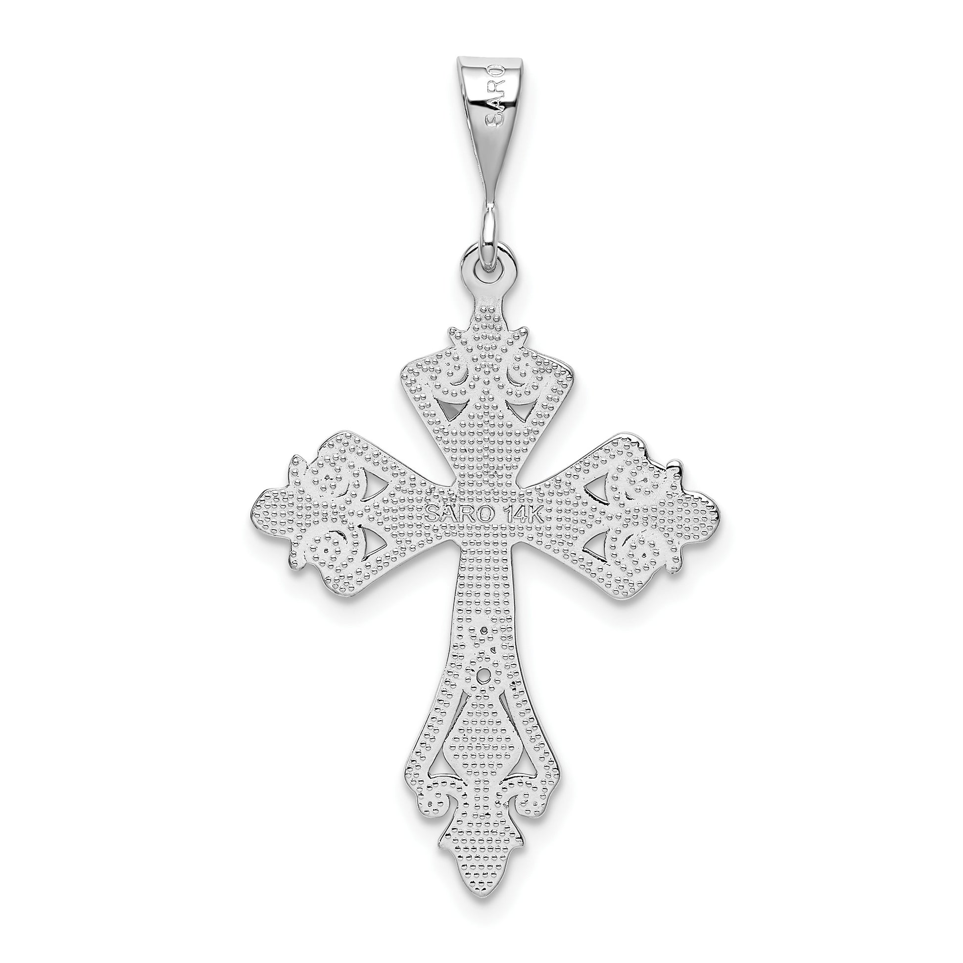 14k White Gold Fleur de Lis Cross Pendant