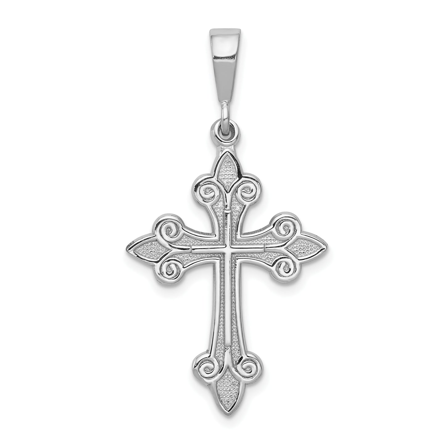 14k White Gold Fleur de Lis Cross Pendant