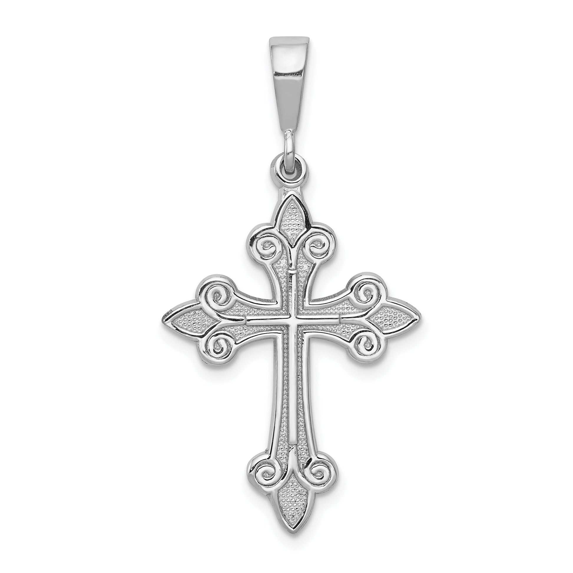 14k White Gold Fleur de Lis Cross Pendant