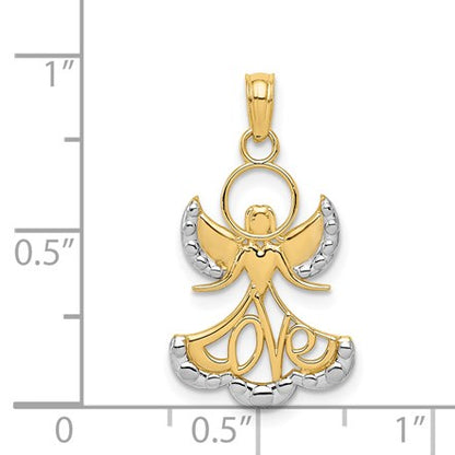 14K and White Rhodium LOVE Angel Pendant