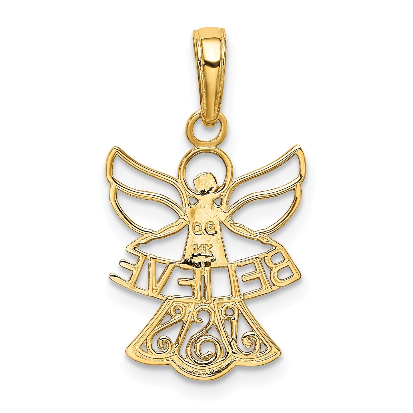 14K and White Rhodium BELIEVE Angel Pendant