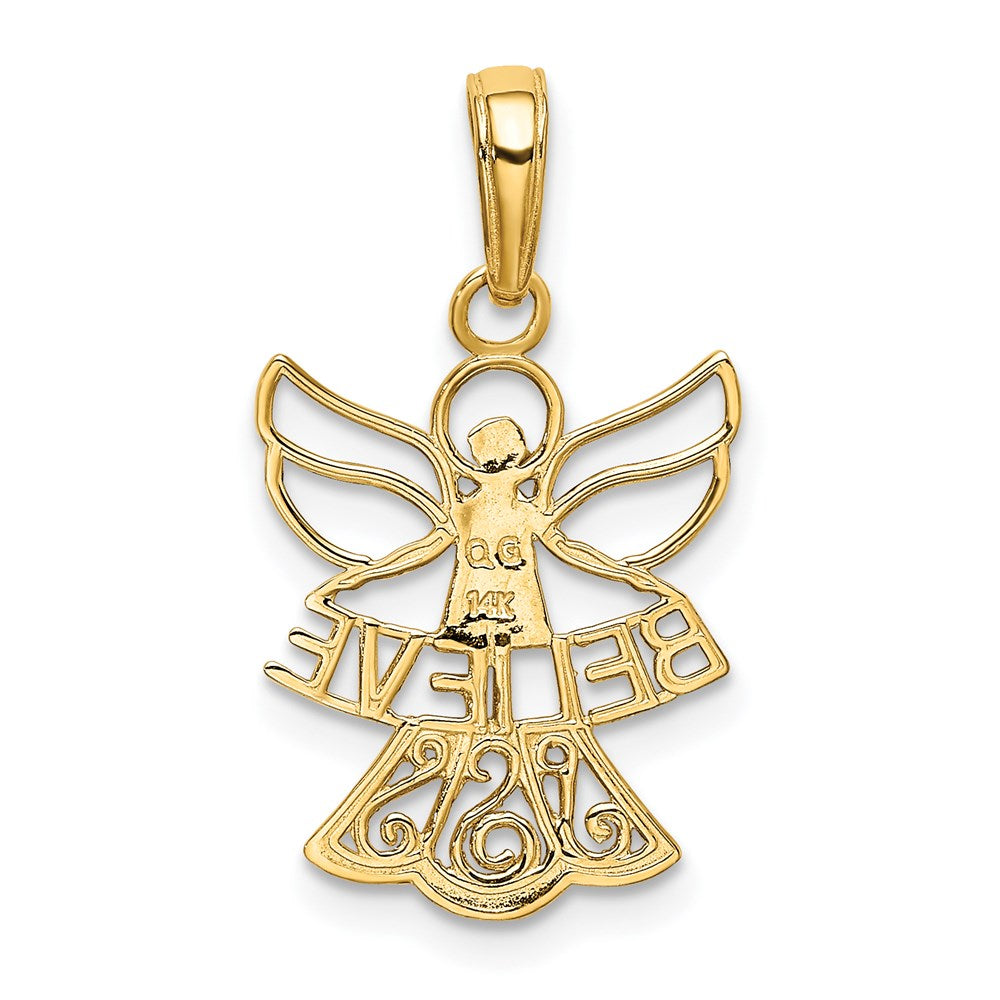 14K W/Rhodium BELIEVE Angel Pendant