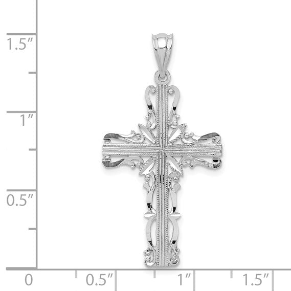14k White Gold Fancy Latin Cross Pendant