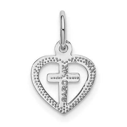 14k White Gold Small Cross in Heart Charm