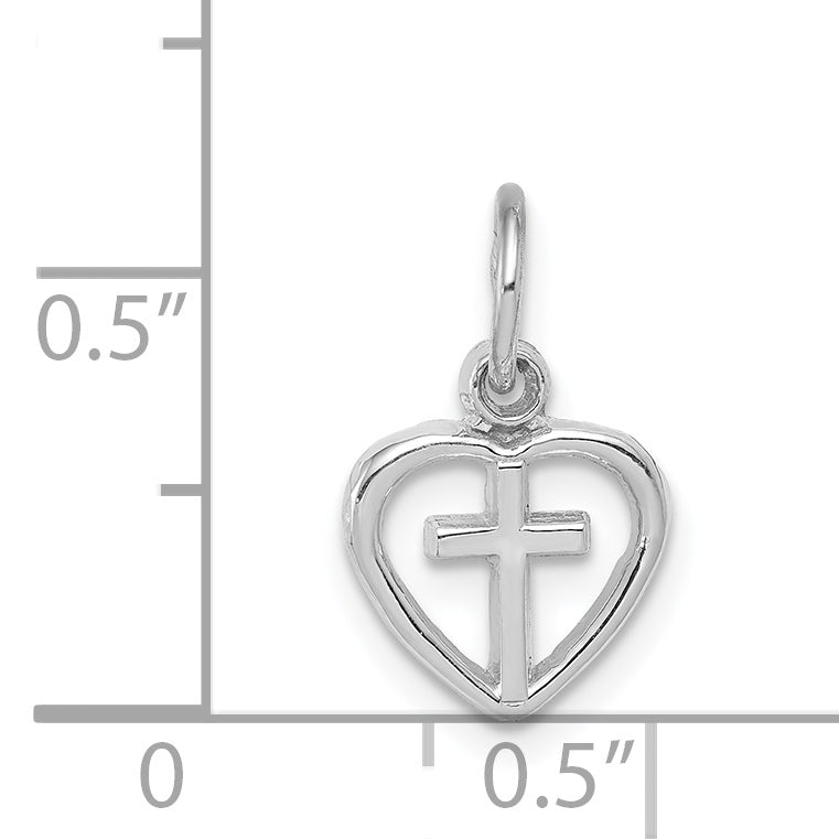 14k White Gold Small Cross in Heart Charm